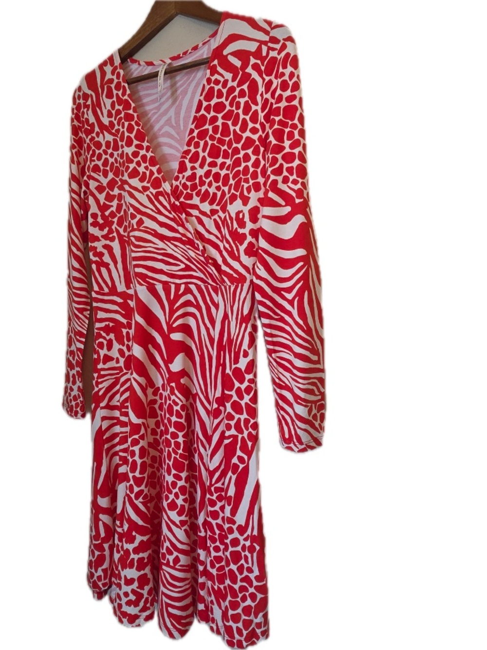 Karen Millen Dress Womens UK12 Red Animal Print Wrap Dress V-Neck Jersey - Picture 8 of 9
